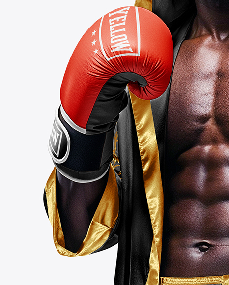 Black Man Wearing Boxing Kit with Robe and Shorts Mockup