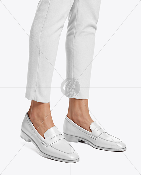 Pair of Leather Loafers on Woman's Legs Mockup