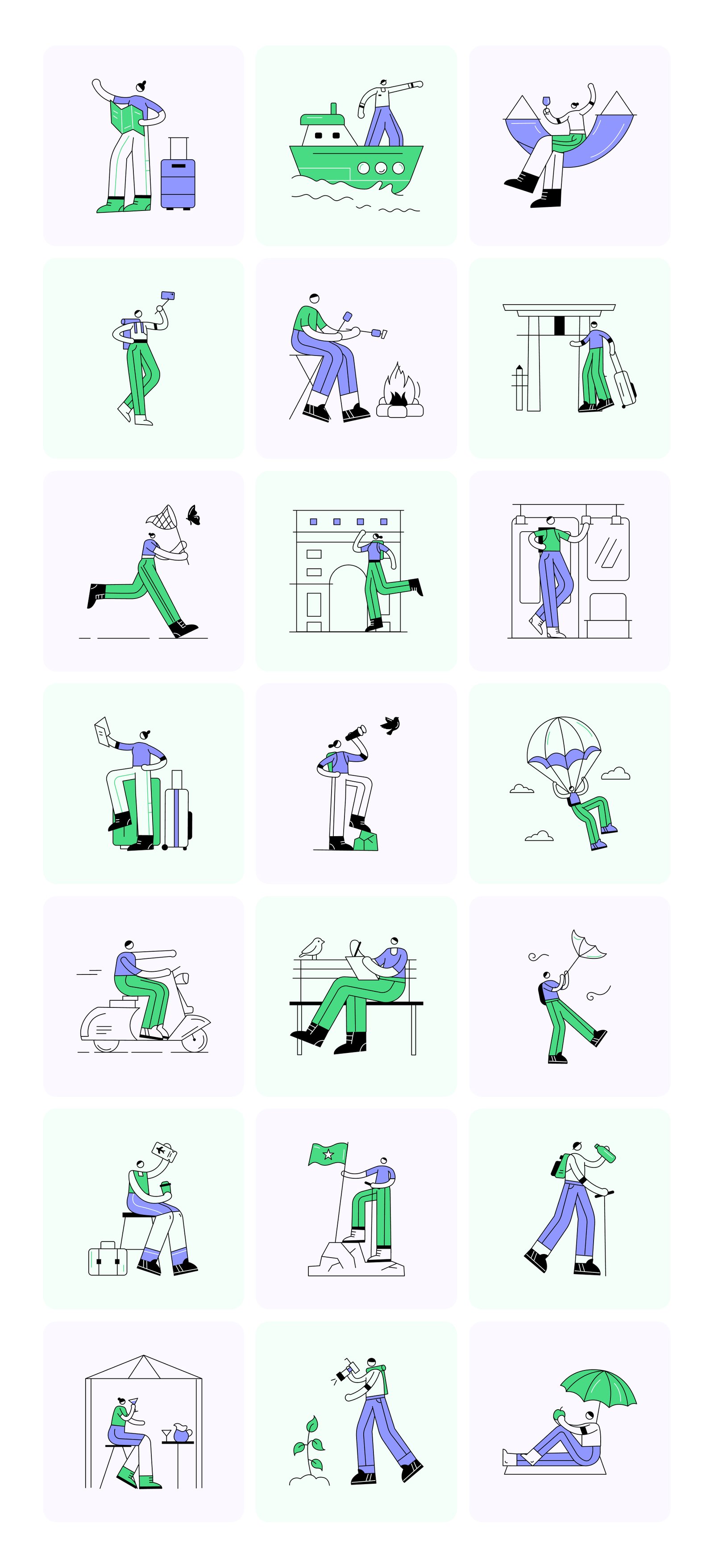 People and Places Illustration Set