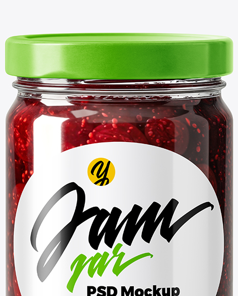 Clear Glass Jar with Cherry Jam Mockup