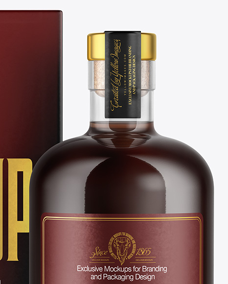 Black Rum Bottle with Box Mockup