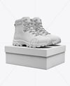 Pair of Hiking Boots on Shoe Box Mockup