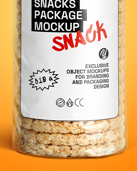 Clear Snack Package with Rice Cakes Mockup