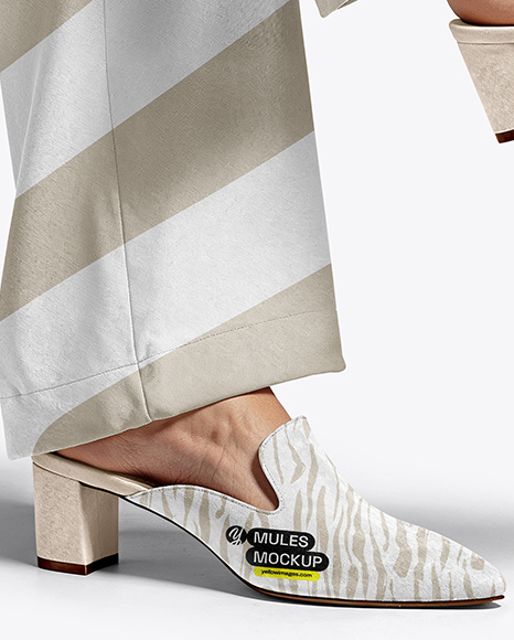 Pair of Suede Mules on Woman's Legs Mockup