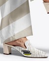 Pair of Suede Mules on Woman's Legs Mockup