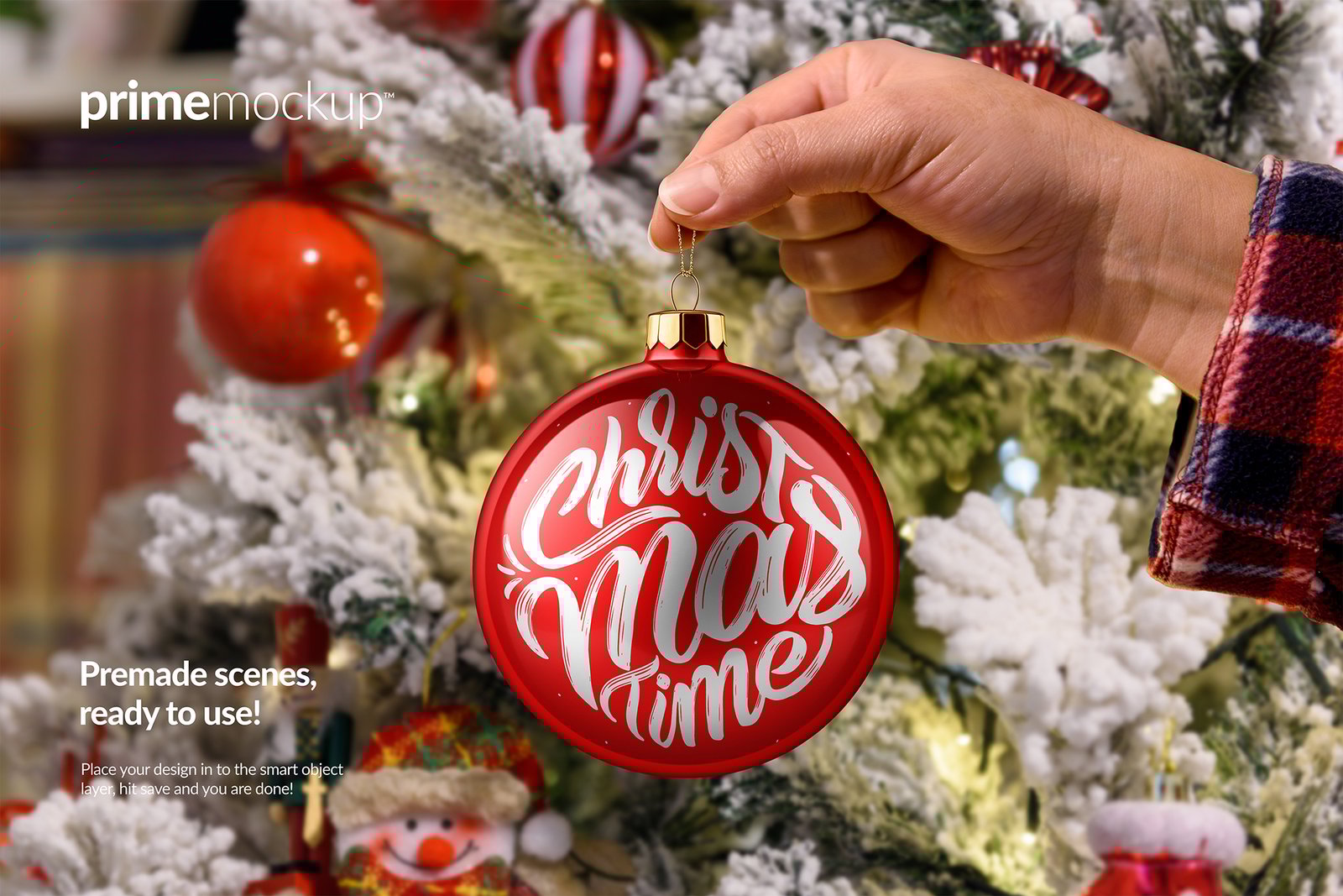 Hand Holding Christmas Ball Ornament Mockup Scene