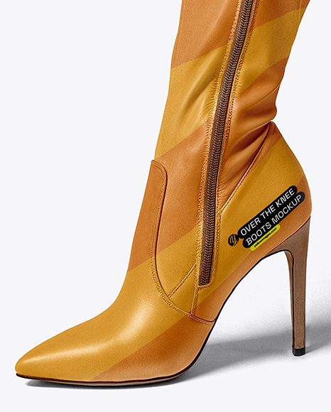 Pair of Over-The-Knee Boots on Women's Legs with Dress Mockup