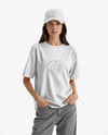 Young Woman Wearing T-Shirt and Baseball Cap Mockup