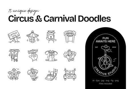 Circus And Carnival Doodle Icons - Icon vectors