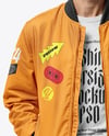 Bearded Man Wearing Bomber Jacket and Jeans Mockup