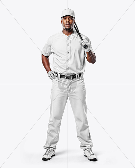 Black Man Wearing a Full Baseball Kit with Bat Mockup
