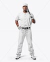 Black Man Wearing a Full Baseball Kit with Bat Mockup