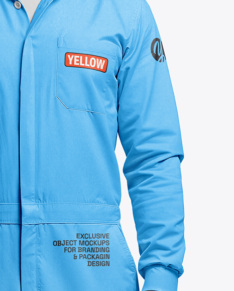 Powerlifter Wearing Janitor Uniform and Cap with Barbell Mockup