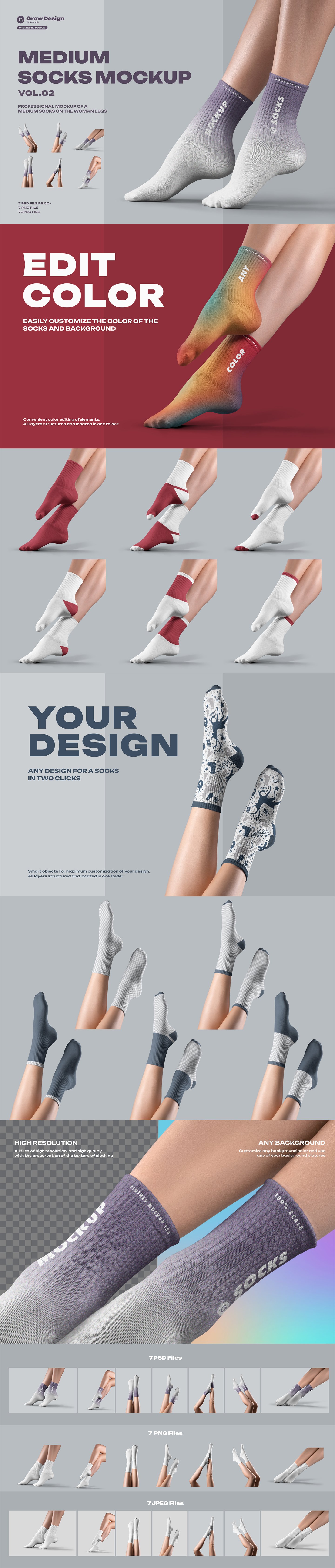 7 Medium Socks Mockup Set Female Legs