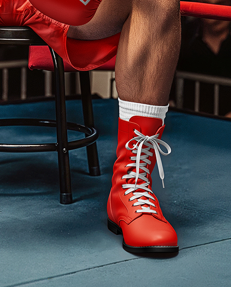 Man in Full Boxing Kit Sitting In Corner of Ring Mockup