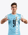 Man Wearing Soccer Jersey and Shorts Mockup