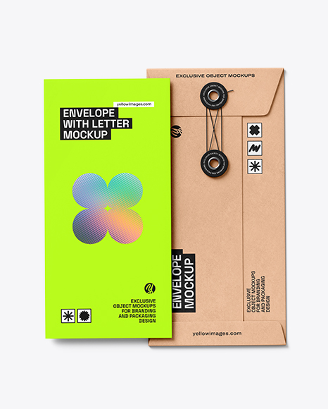 Kraft Paper Envelope with Letter Mockup – Top View