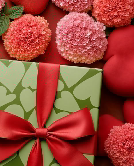 Gift Box with Hearts and Flowers Mockup