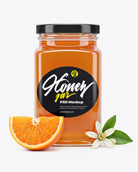 Square Glass Jar with Orange Blossom Honey Mockup