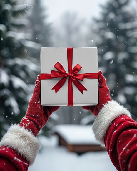 Christmas Gift Box in Santa's Hands Mockup