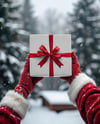 Christmas Gift Box in Santa's Hands Mockup