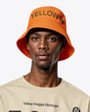 Black Man Wearing T-Shirt and Bucket Hat Mockup
