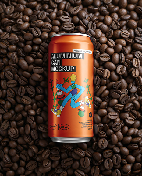 Drink Can on a Stack of Coffee Beans Mockup