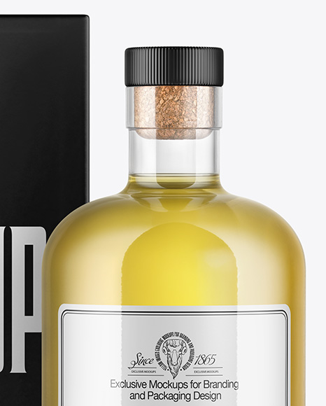 Golden Tequila Bottle with Box Mockup