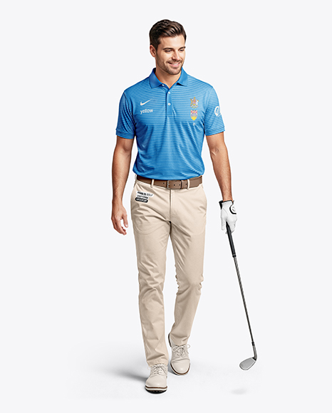 Man Wearing Golf Shirt and Chinos Mockup - Trousers mockup