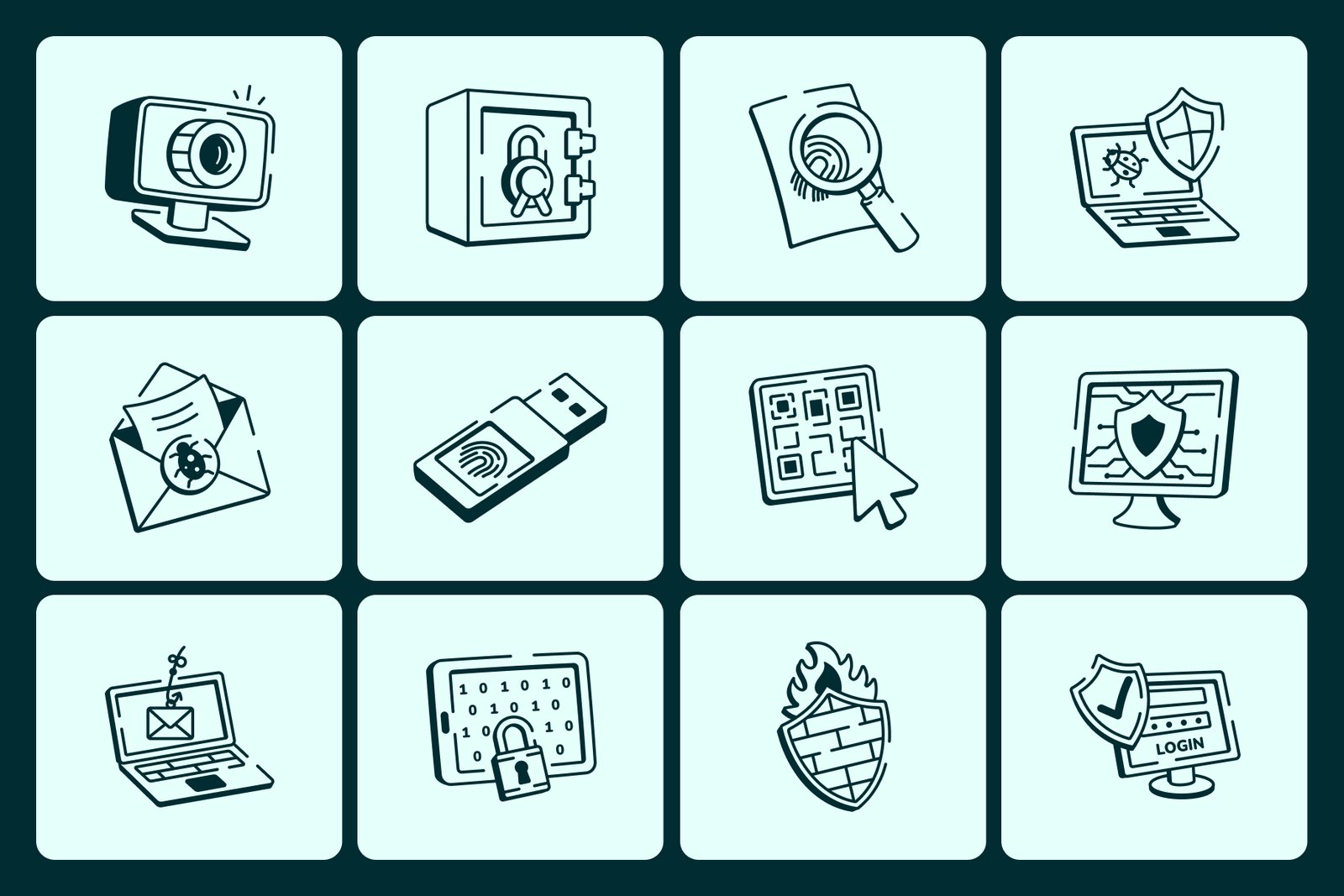 Cyber Security Doodle Icon Set