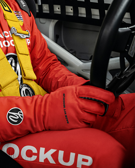 Man Wearing Racing Kit In Nascar Car Mockup