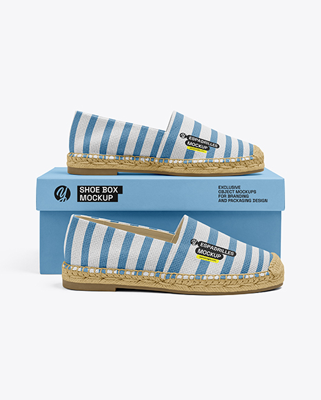 Pair of Women's Espadrilles with Shoe Box Mockup - Mockups