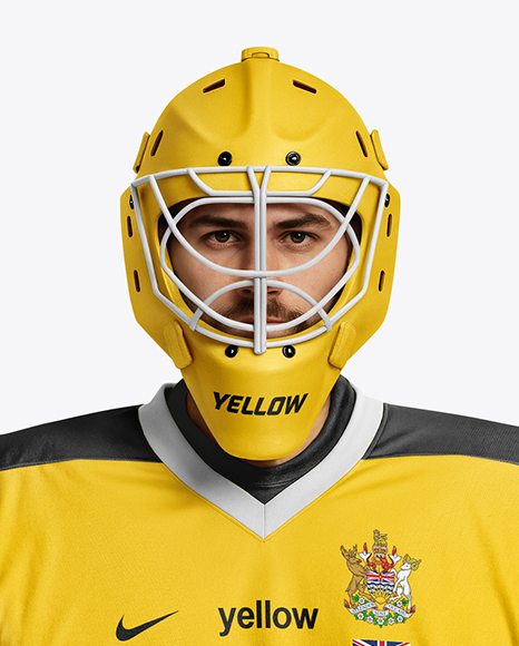 Man Wearing Ice Hockey Goalkeeper Kit Mockup