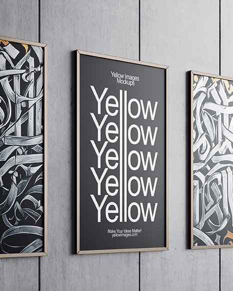 Three Framed Posters on Concrete Wall Mockup