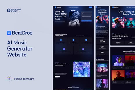 BeatDrop - AI Music Generator Website UI Figma Template - Creative Store