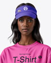 Black Woman Wearing Oversized T-Shirt and Sun Visor Mockup