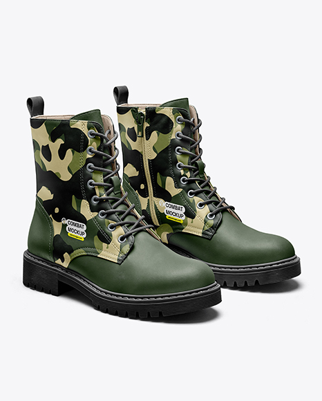 Pair of Women's Combat Boots Mockup - Shoe mockups