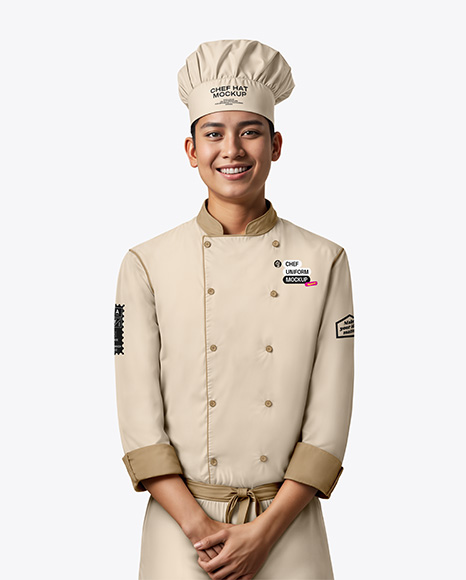 Asian Man Wearing Chef Uniform and Chef Hat Mockup - Men+S+Training+Jacket+Mockup+Front+View+In+Apparel+Mockups+On+Yellow+Images+Object+Mockups