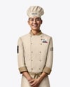 Asian Man Wearing Chef Uniform and Chef Hat Mockup