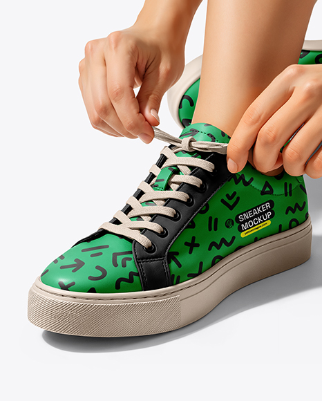 Woman Tying Sneakers Mockup