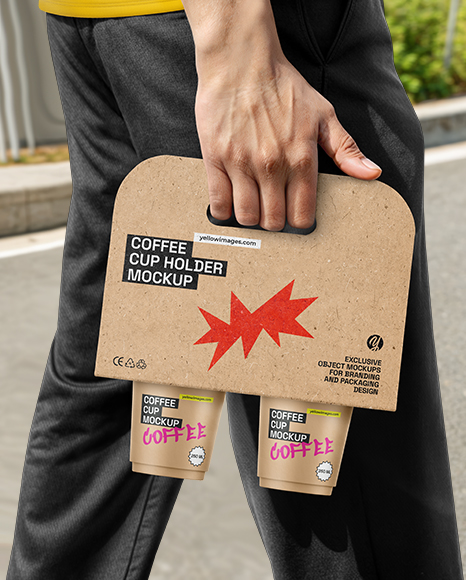 Man with Coffee Holder Mockup