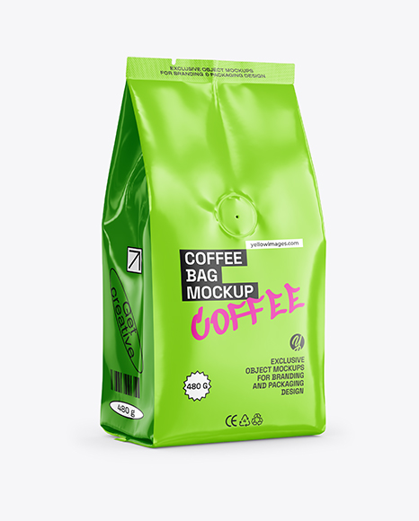 Glossy Coffee Bag Mockup – Half Side view