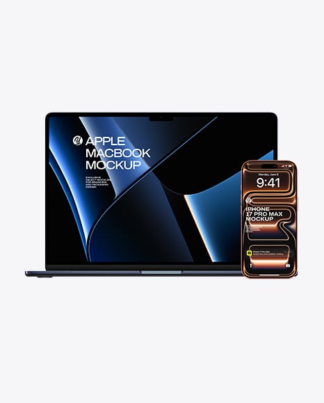 Apple MacBook Pro and iPhone 17 Pro Max Mockup - PSD Mockups