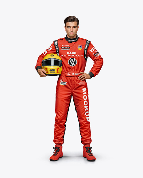Man Wearing Full Racing Kit Mockup - Kit mockup psd