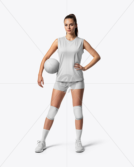 Woman Wearing Full Volleyball Kit with Ball Mockup