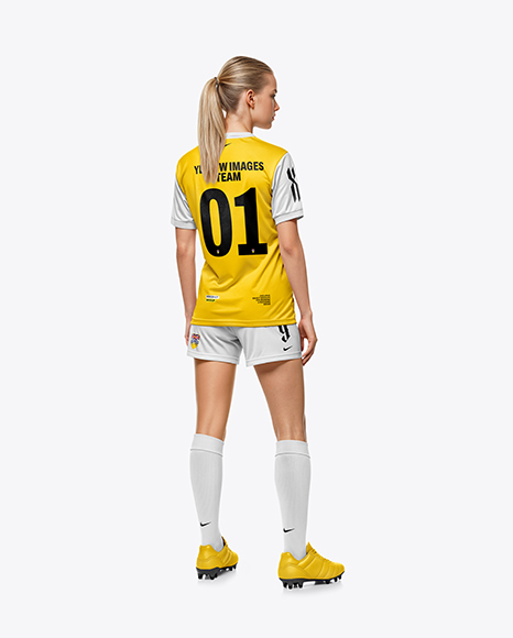 Female Soccer Player Wearing Jersey and Shorts Mockup