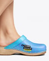 Pair of Clogs on Woman's Legs with Dress Mockup