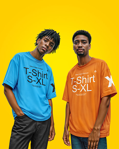 Two Afro-American Men Wearing T-shirts and Jeans Mockup