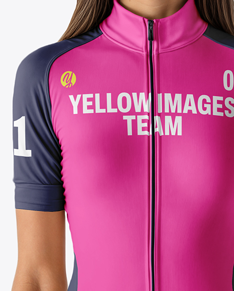 Woman Wearing Cycling Jersey and Bib Shorts Mockup