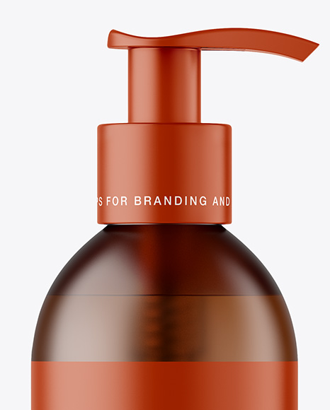 Frosted Amber Cosmetic Bottle with Pump Mockup
